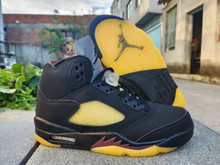 Homme 2025 Basketball Sneakers Nike Air Jordan 5 Retro Noir Jaune